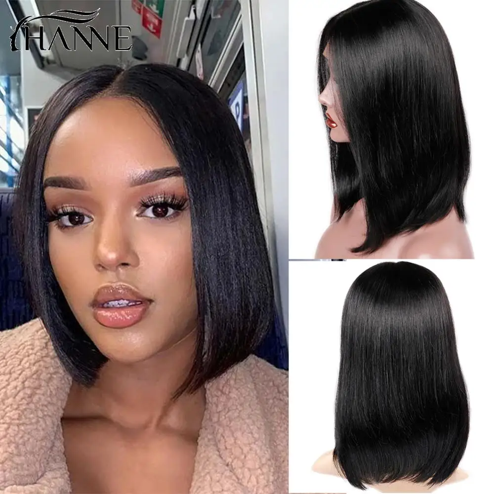 Wigs Human-Hair Lace Pre-Plucked HANNE Black Straight Brazilian Women 150%Density 