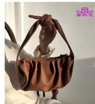 

2019 New PU Leather Shoulder Messenger Bags Luxury Designer Lady Vintage Rectangular Pleated Women Handbag