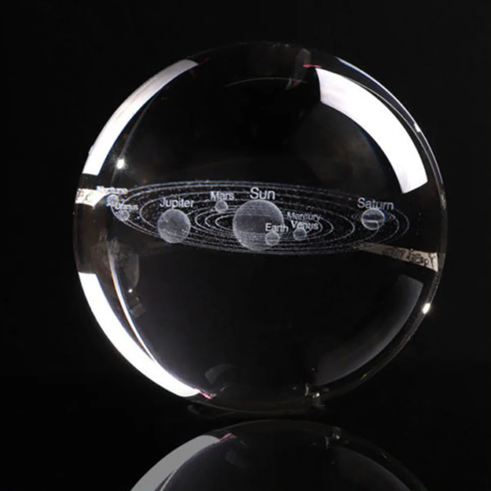 6cm Photo Props Miniature Crystal Ball Home Gift Planets Model Craft Clear Desktop Engraved Solar System With Base Sphere 3D