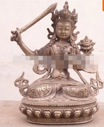 --- 320 + Азиатский Антиквариат Китай Тибет белая медь и силивер статуя Будды 17*12 см |