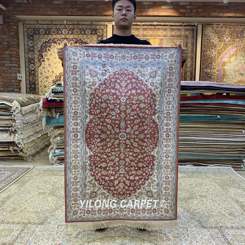 YILONG 2 5 'x 4' ручной Шелковый красный ковер медальон для домашнего интерьера