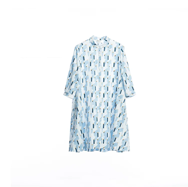 IRINAFC26 FW Collection women clothing stand collar three quarter sleeve long shirt dress