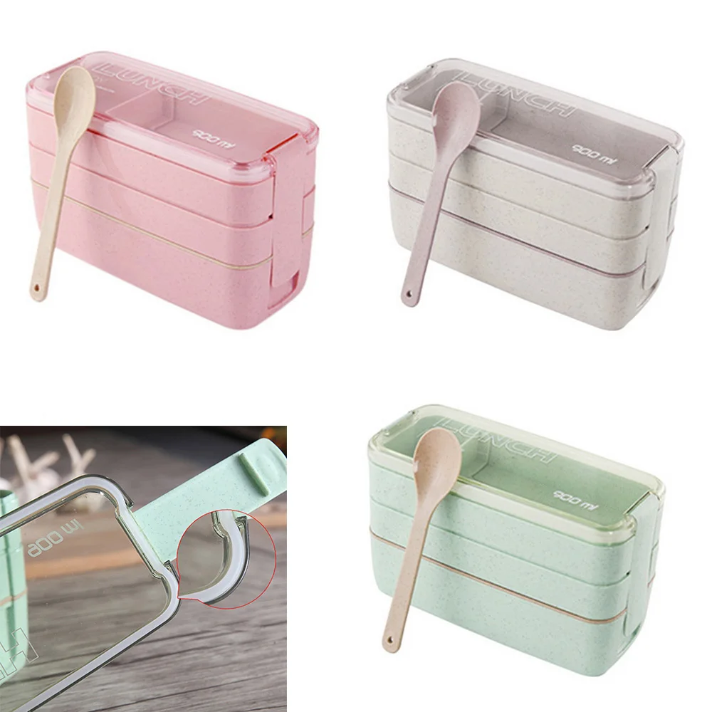 3-Layer Lunch Box Square Fast Food Container Kids School Portable Covered Bento Hiking Camping Kitchen Accessories | Дом и сад
