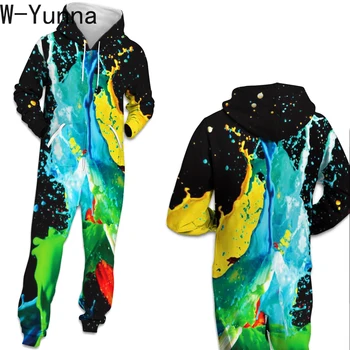 

W-Yunna New Painting Print Winter Sloth Home Hooded Pijama Loose Full Length Zipper Open Onepiece Sleepwear Party Jumpsuits