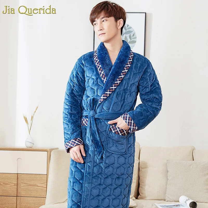 

Velvet Kimono Winter Thick Mens Nightgowns 3 Layer Padded Warm Bathrobes Long Sleeves Embossing Pattern Chinese Warm Bathrobes