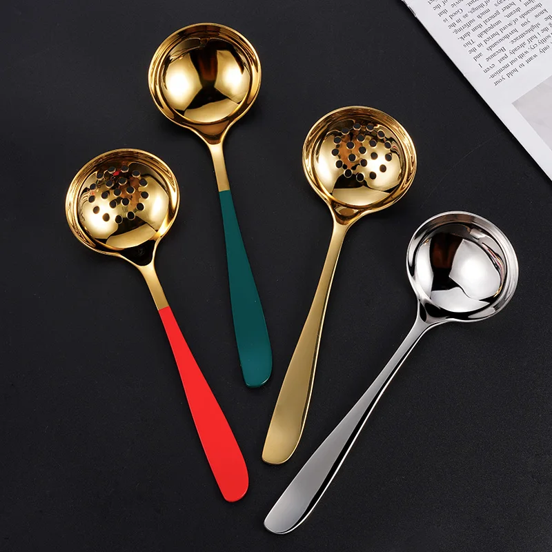 304 Stainless Steel Gold Soup Ladle Spoon Colander High Quality Soup Spoons Kitchen Tools Soup