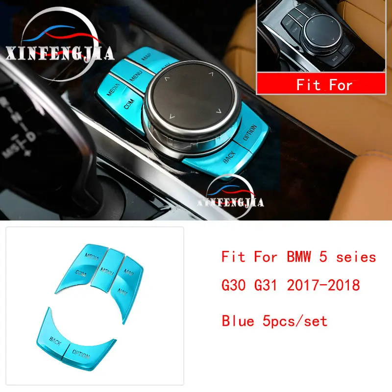 Для BMW 5 серии G30 G31 17-19 центральный мультимедийный/дверной замок кнопки электронный ручной тормоз EPB зажигание двигателя Запуск ключ накладка - Название цвета: iDrive Buttons Blue