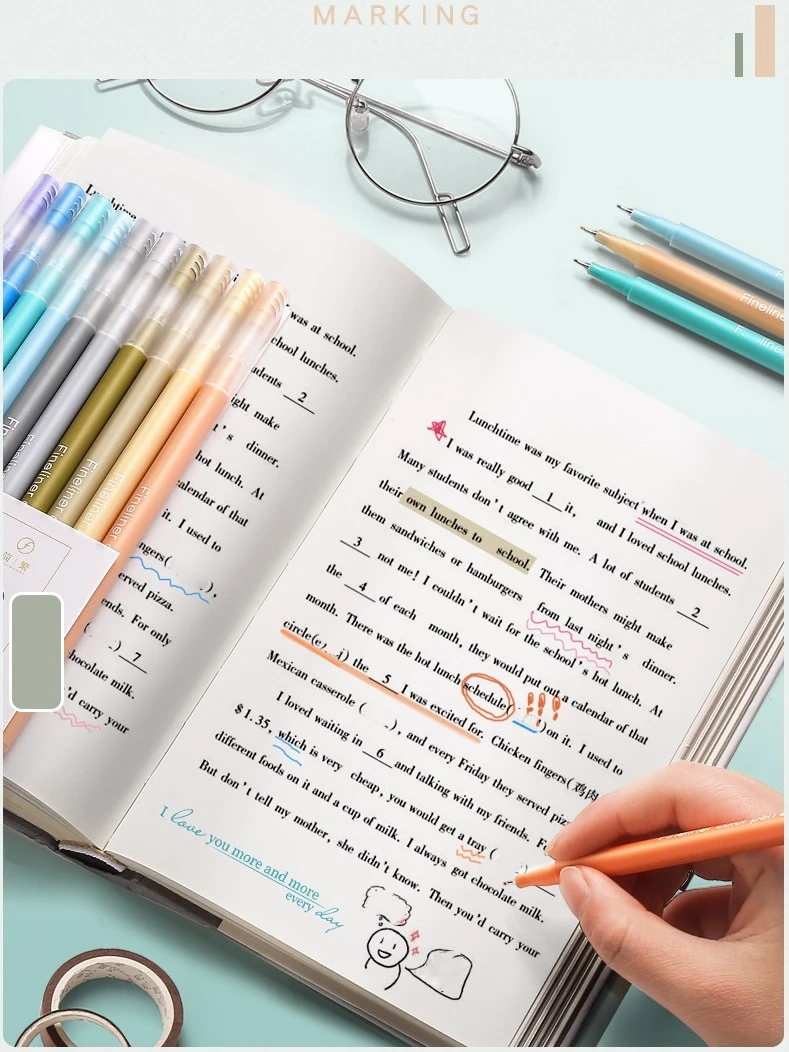 10pcs Multi Color Gel Pens Set Micron Tip Quick Dry Ink Marker Liner  Highlighter Drawing