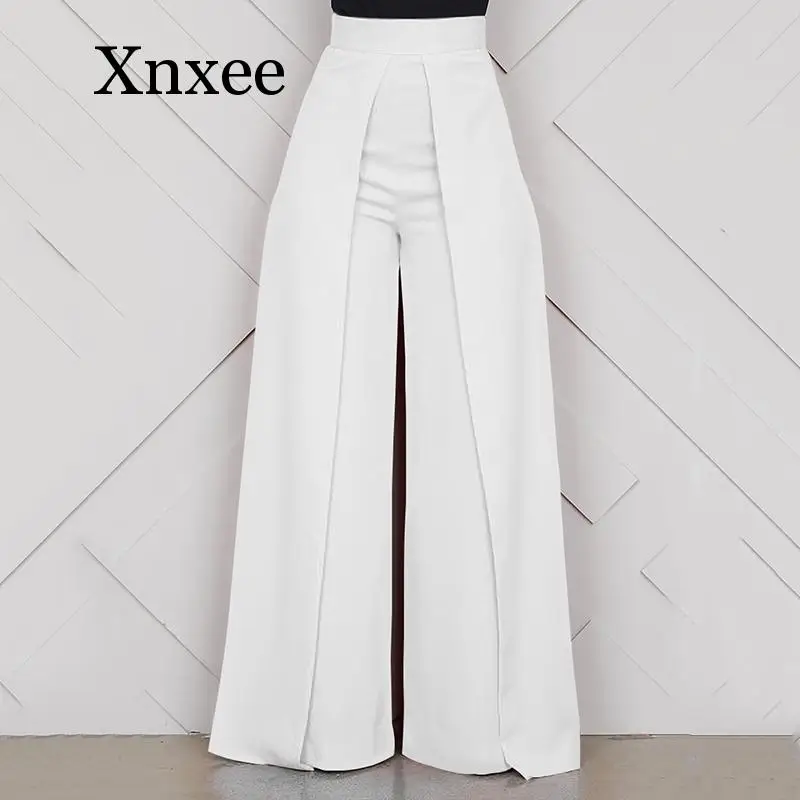 

2020 Spring Summer High Waist Pants Women Elegant Work Office Casual Long Trousers Back Zipper Wide Leg Pants pantalon femme
