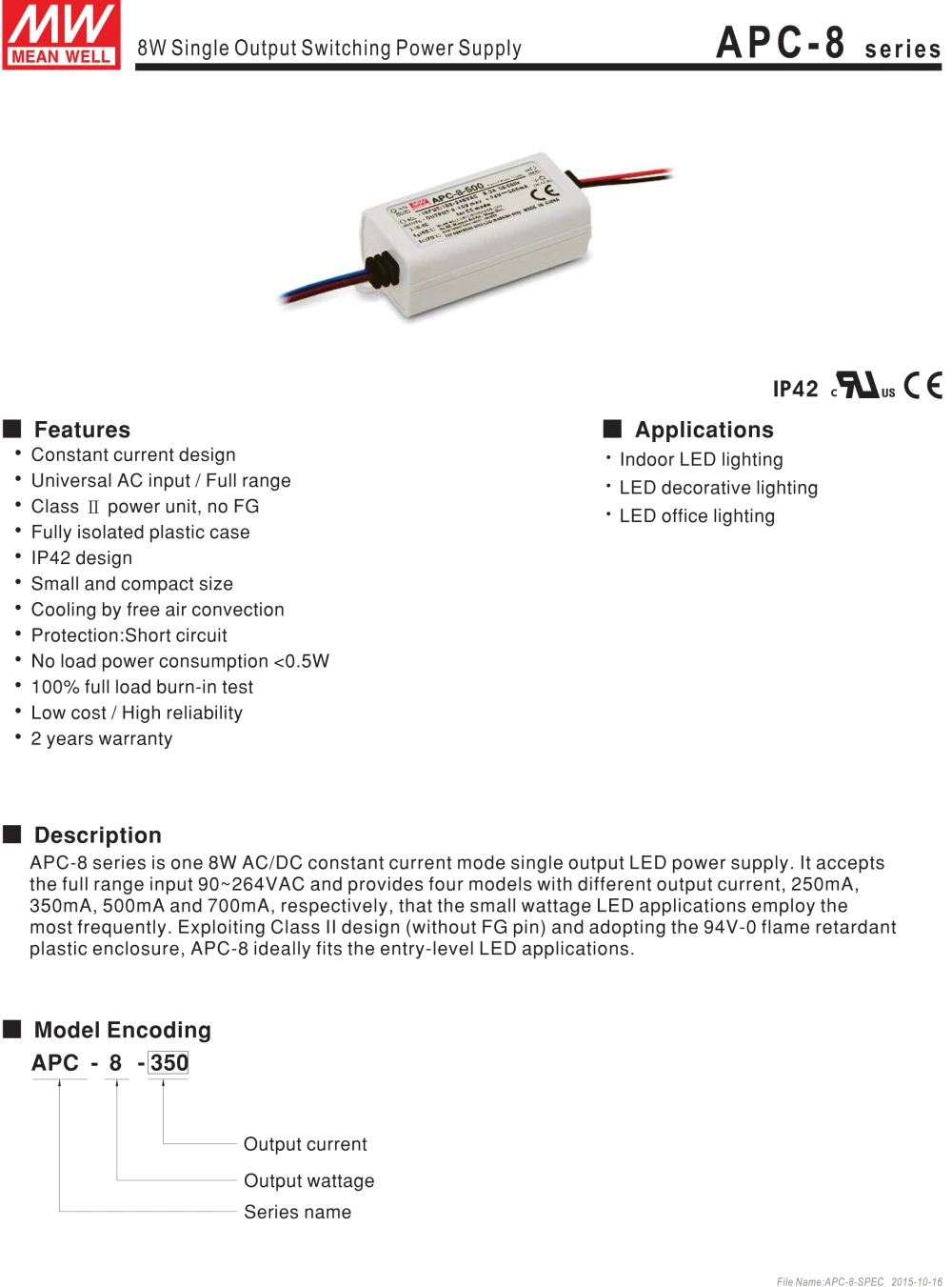 Single output. Mean well apc-8-350. mean well apc-8-700. блок питания output 350ma 11-23v 8w. драйвер для светодиодов apc-8-700.