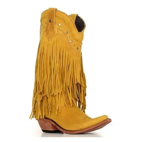 Litthing Women Mid-calf Boots Low Heel Bohemia Style Motorcycle Boots Fringed Cowboy Boots 2019 Shoes Autumn Women Shoes