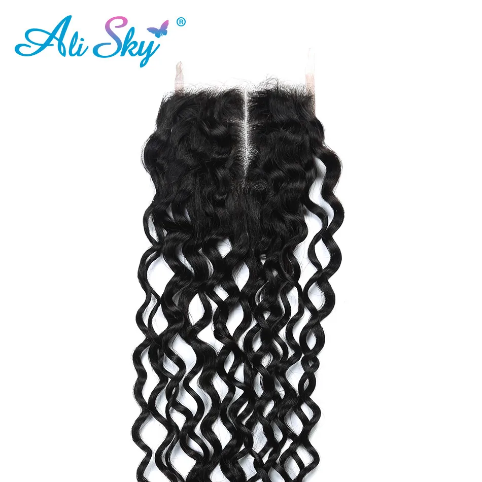 Alisky волосы волнистые пряди с закрытием бразильские волосы переплетения 4 пряди с 5x5 закрытие естественного Цвет Волосы remy удлинитель