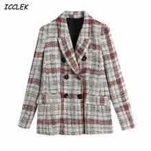 Blazer manches longues Vintage à carreaux pour femmes, vestes Slim manteaux pour femmes, bureau élégant Chic 