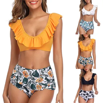 

#Z25 2020 New Ruffled Bikini Swimwear Women High Waist Swimsuit Sexy Bikini Set Retro Bathing Suits Plus Size Swimwear biquini