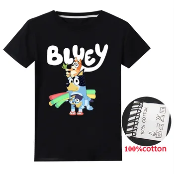 

New Cartoon bingo bluey Alphabet Print Girls T Shirt Leisure Girl T-shirt Children Harajuku Boy Tshirt Kawaii Kids Tops Vogue