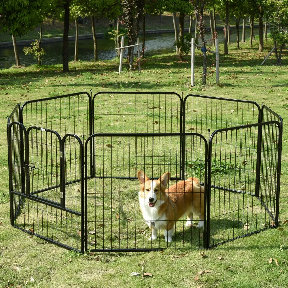 PawHut Parque para Mascotas 6 Vallas de Metal 61x76 cm Corrales  Desmontables para Perros con Techo Hexagonal y Puerta con Cierre de  Seguridad 122x105x119 cm Negro y Colorido