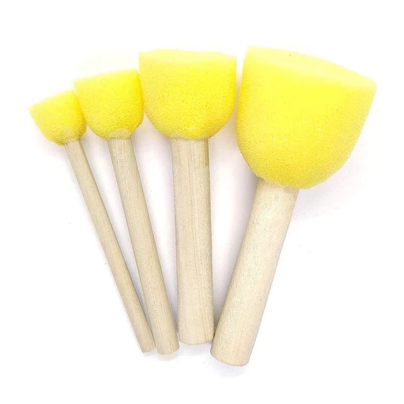 4Pcs/pack Kid Sponge Paint Brush Original Wooden Handle Painting Graffiti Early Toy DIY Art Supplies Gifts