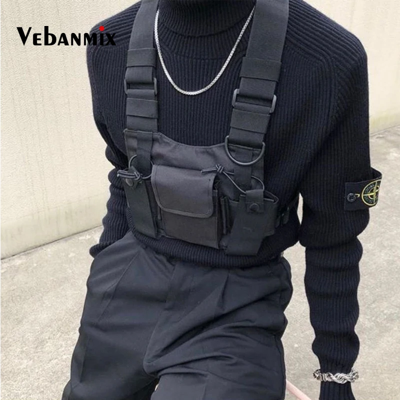 Online Fashion Nylon Chest Rig Bag Black Vest Hip Hop Streetwear Functional Tactical Harness Chest Rig Kanye West Wist Pack Chest Bag