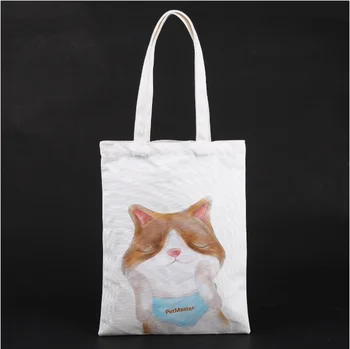 

Folding Shopping Bag Eco-friendly Reusable Portable Shoulder Bag Fashion Cartoon cat pattern Customizable logo Advertising Bag