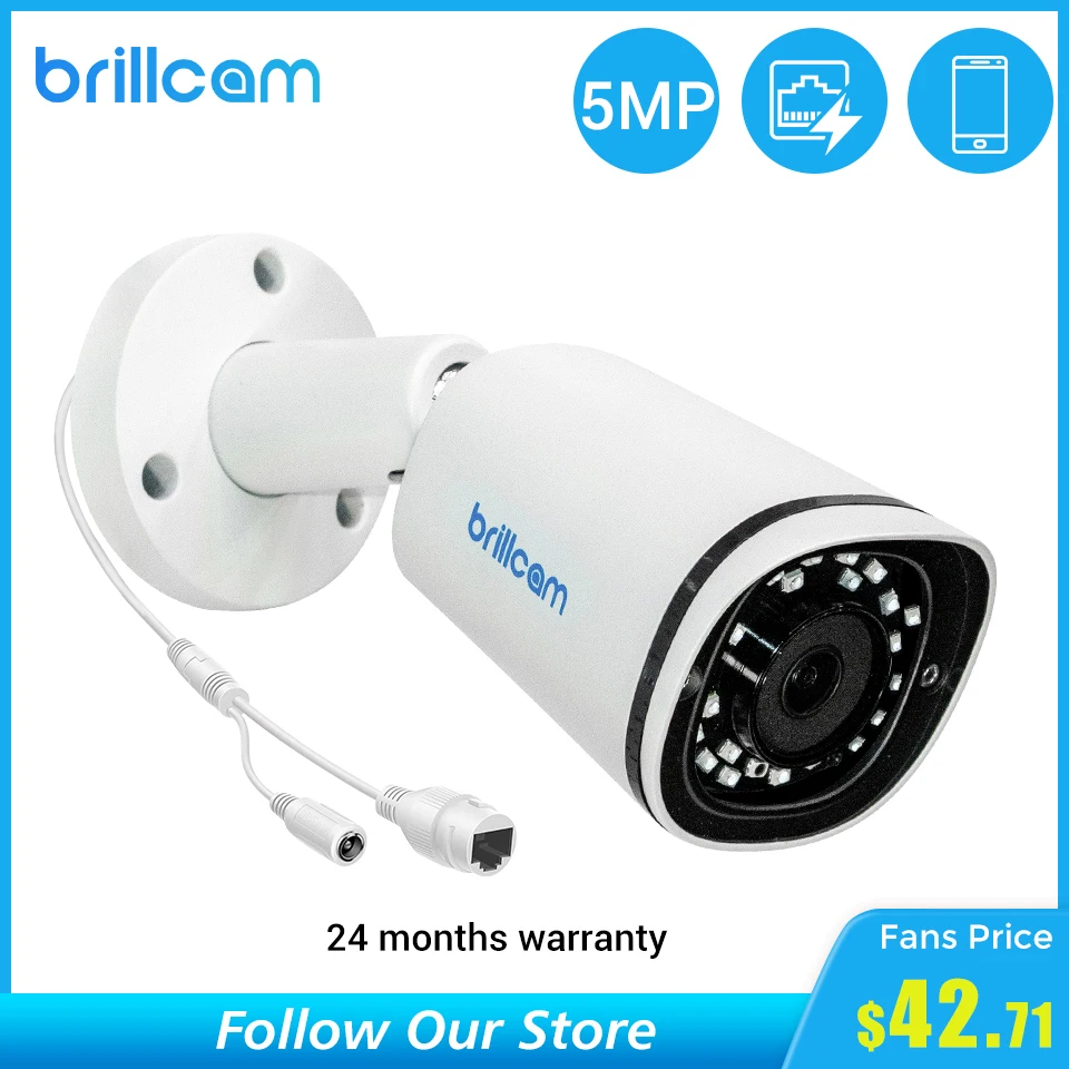 Brillcam 5MP IP Camera Outdoor Built-in Mic IR Night Vision Waterproof Video Surveillance Camera for Home Smart POE IP Cameras