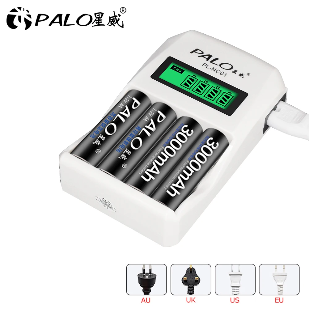 

Palo 4 Slot LCD Display 1.2V AA AAA Battery Charger Smart Intelligent For 1.2 Volt NiCd NiMh Rechargeable Batteria