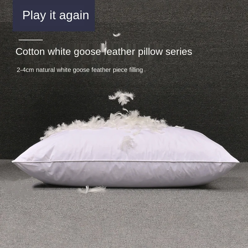 

White Goose Feather Pillow Pure Cotton Single Adult Household Five-star Hotel Feather Pillow 95 White Goose Feather Pillow