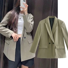 

Jenny&Dave Blazer Women England Style Fashion Autumn Blazer Feminino Double Breasted Oversize Solid Vintage Blazers And Jackets