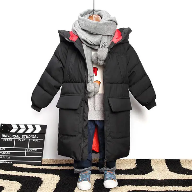 До-30 градусов, г. Детская зимняя хлопковая куртка-пуховик парка для маленьких девочек детская теплая верхняя одежда пальто с капюшоном зимний комбинезон, пальто, одежда для мальчиков - Цвет: Black