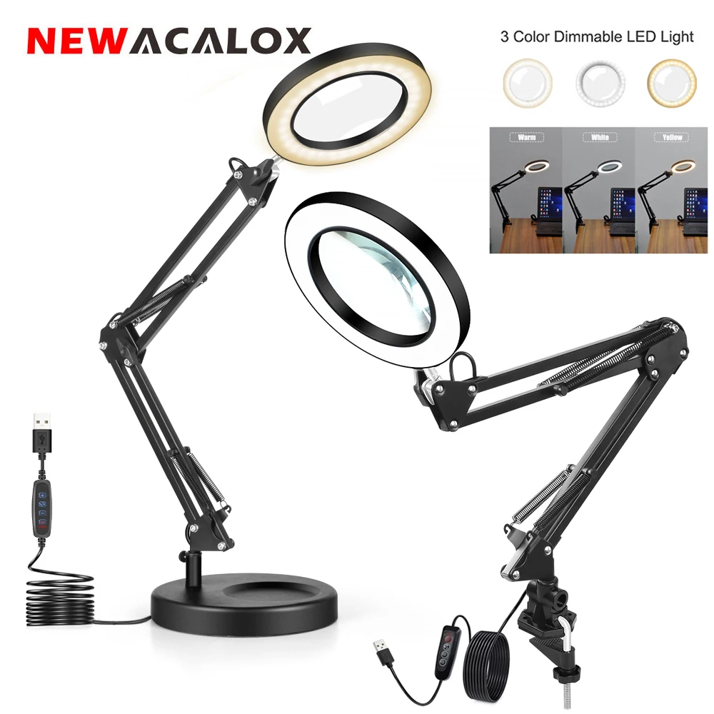 5X LED Magnifying Lamp Desk Light with Clamp Adjustable Arm for Cosmetic  Sewing