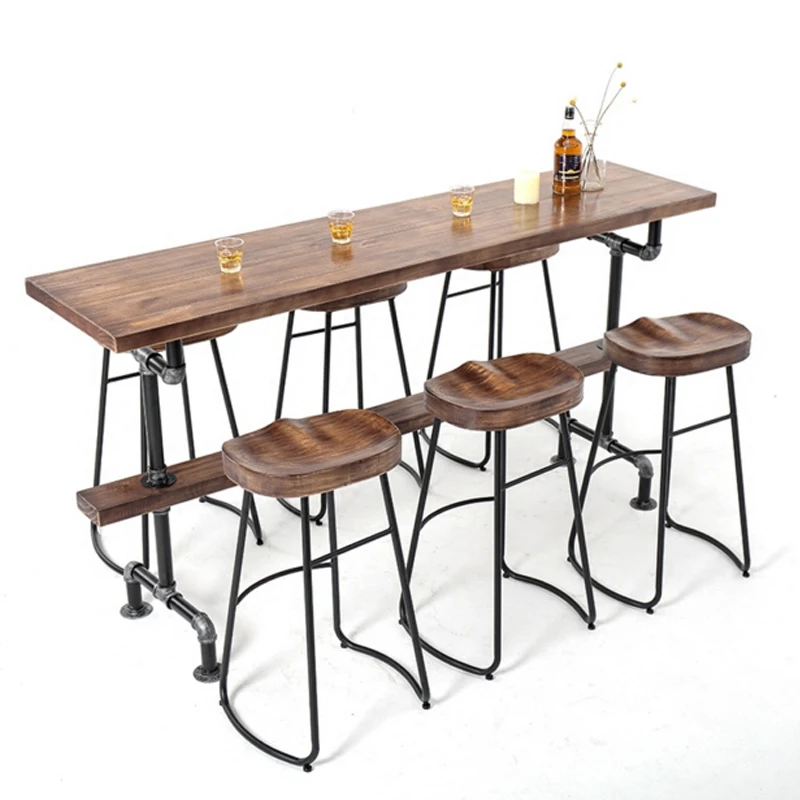 

High Table Nordic Solid Wood Against The Wall Simple Bar Table and Chair Combination Home Balcony Personalized Bar Table