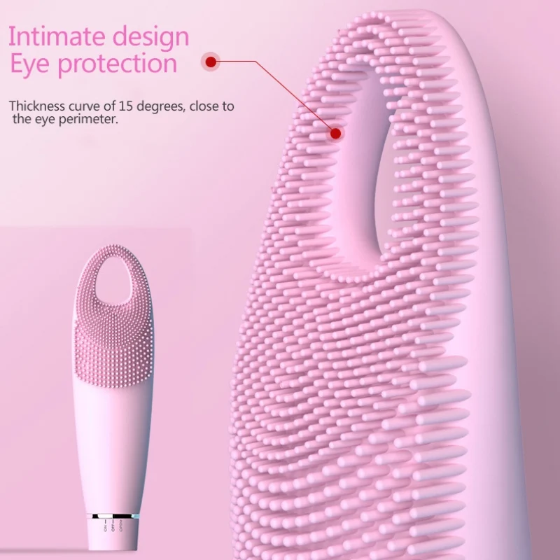 

Silicone Electric Facial Cleansing Brush Waterproof Ultrasonic Face Cleaner Brush Eye Protection Design Face Washing Tool