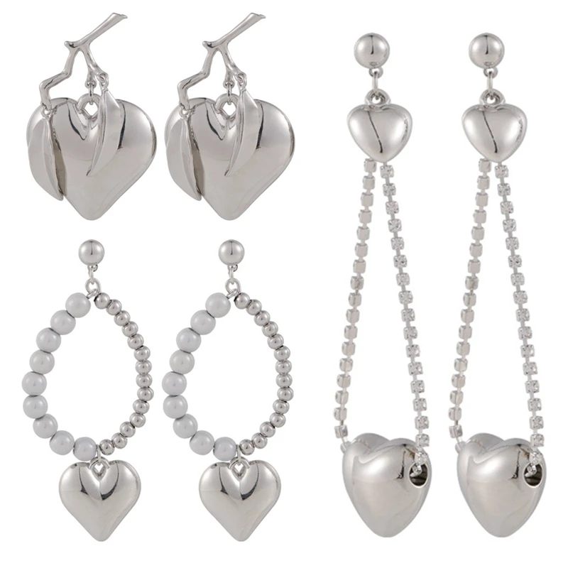 Diamond tassel chain love earrings female temperament three-dimensional peach heart accessories