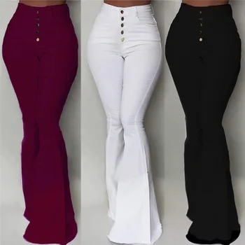 

White Bell-Bottom Flare Pants Women Trousers Ladies Slim Casual Elegant Work Wear High Waist Pant Trousers Pantalon Femme