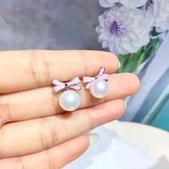 

Pink Bow 925 Silver Earrings Settings Findings Stud Earrings Settings Mountings Parts for Pearl Jade Corals Stones Beads