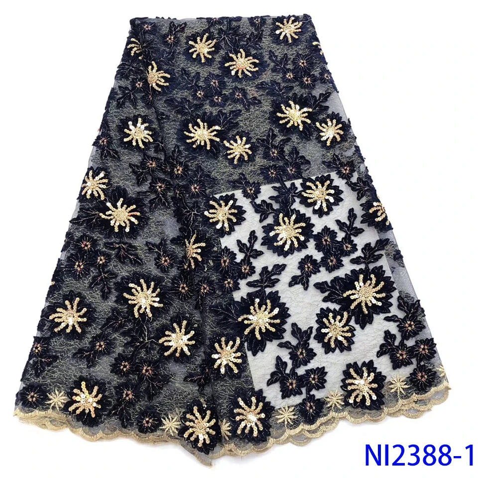 

Nigerian Sequin Lace Fabric with Fashion Embroidered for Wedding Party Dresses Lace Fabrics