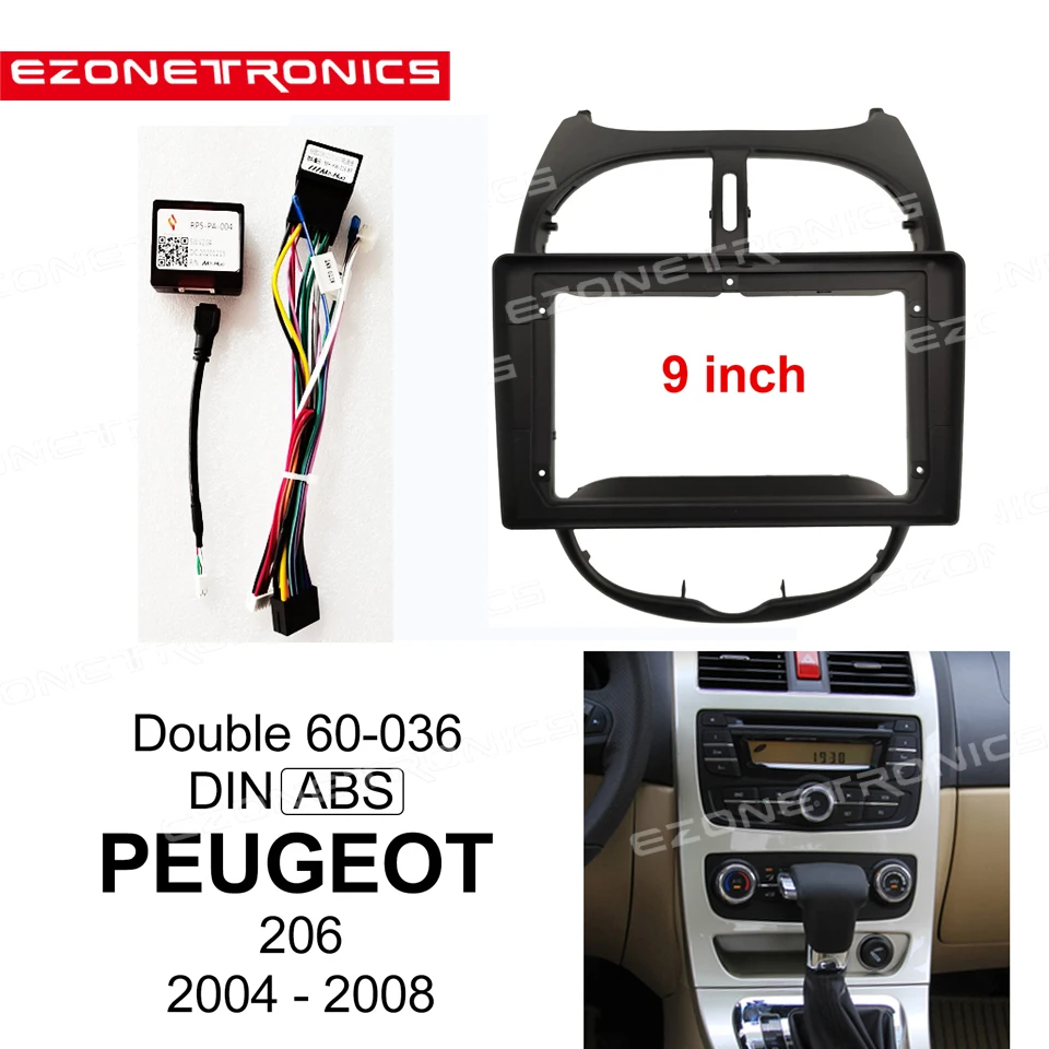 

2/1Din Car no DVD only Frame Audio Fitting Adaptor Dash Trim Facia Panel 9inch For PEUGEOT 206 2004-2008 Double Din Radio Player