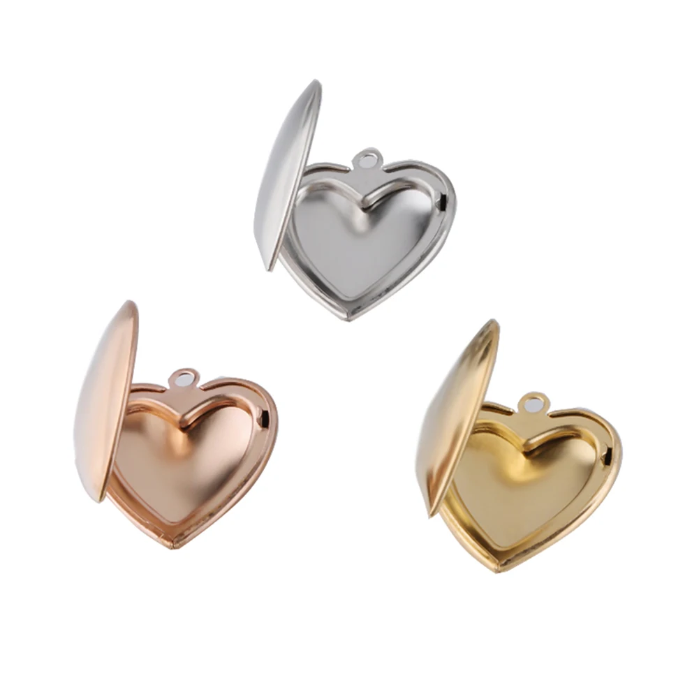 5pc Mirror Polished Stainless Steel Heart Photo Frame Locket Pendant 3 Colors For DIY Charms Jewelry Making Gift 22.6 * 25mm
