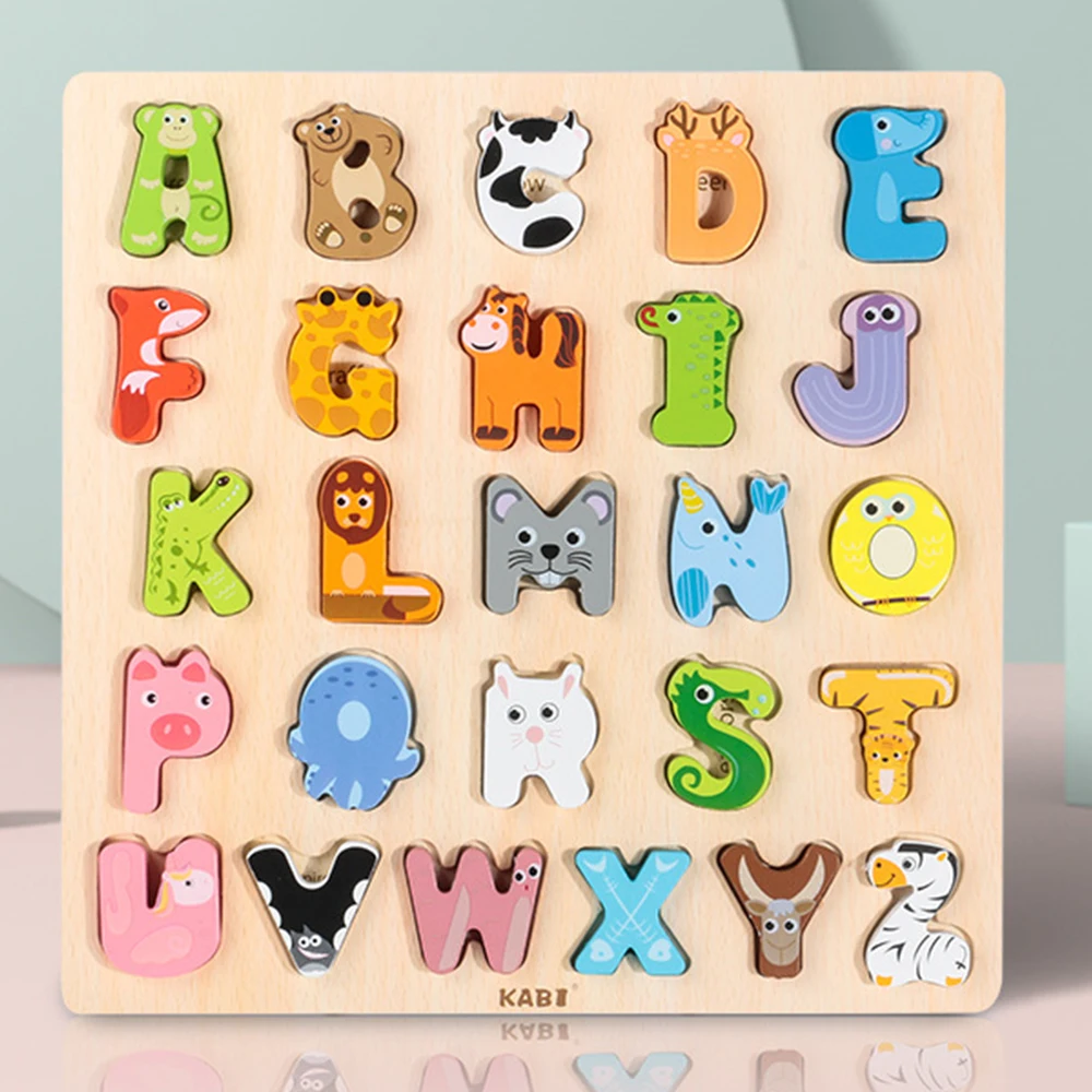 New Colourful Wooden toy cartoon animals Alphabet Jigsaw Puzzle Board Children 's preschool Early Educational Toys For Kids Gift | Игрушки