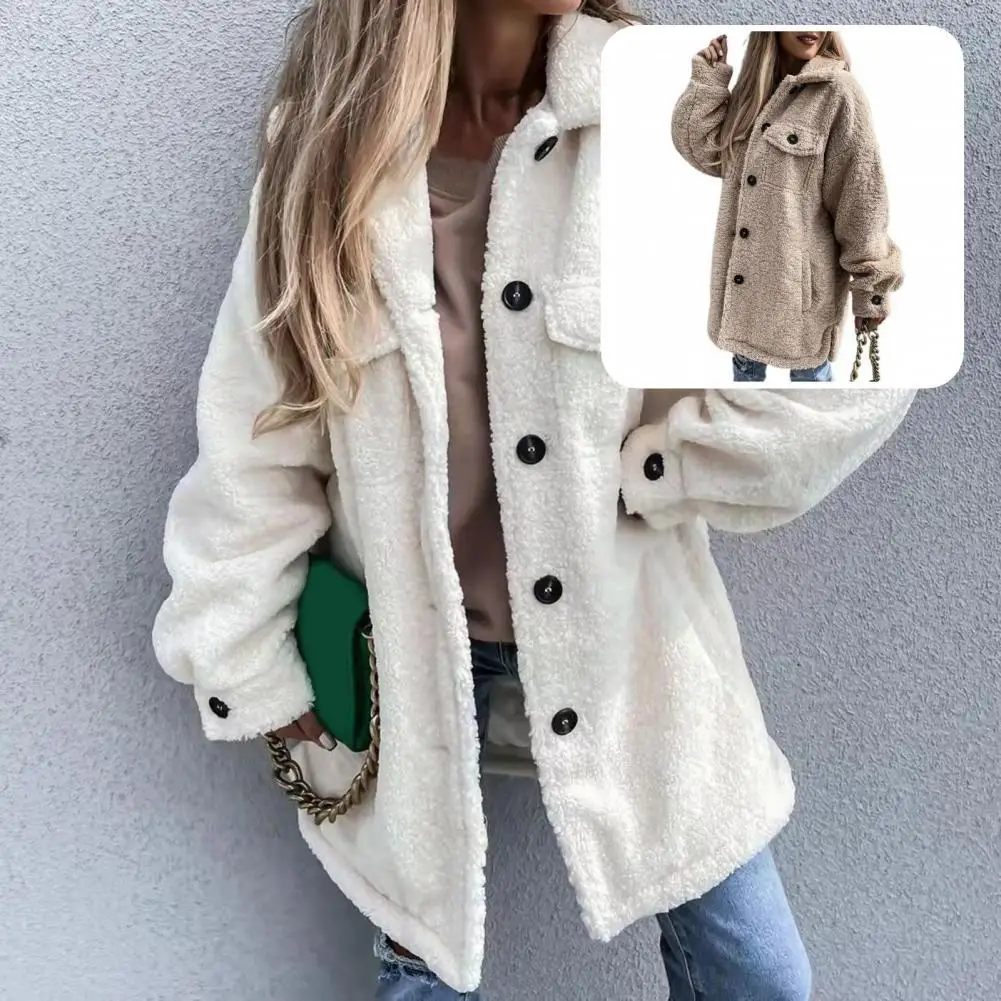 

Women Coat O Neck Plush Single-breasted Thick Warm Long Coat Jacket for Vacation