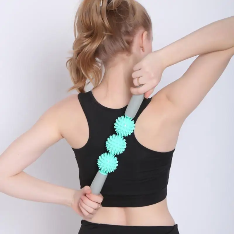 

Gym Muscle Massage Roller Yoga Massager Muscle Relaxation Massage Exercise Tool Muscle Roller Sticks with 3 Point Spiky Ball