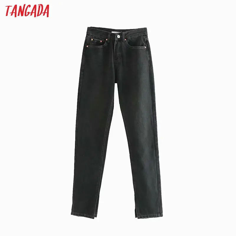 Tangada женские черные джинсы на молнии с пуговицами Новое поступление Модные женские повседневные винтажные джинсы femme 4M125
