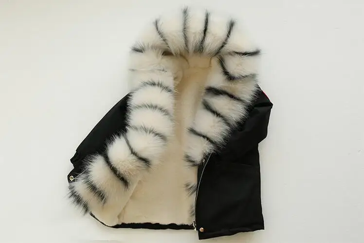 Зимняя Детская куртка-пуховик из искусственного меха детское теплое пальто с мехом внутри детская верхняя одежда с капюшоном длинное пальто цвета хаки - Цвет: black