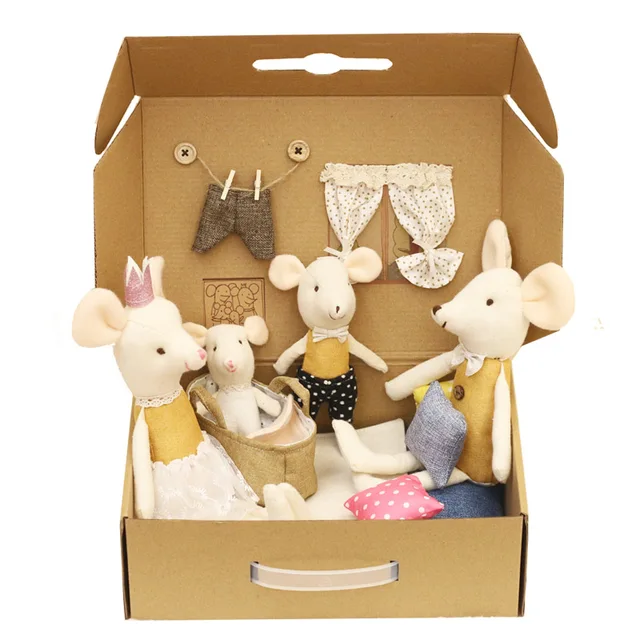 Toys For Girls Cute Baby Dolls Boy Girl The mouse family Mini plush doll house cute mouse doll box family toys 5