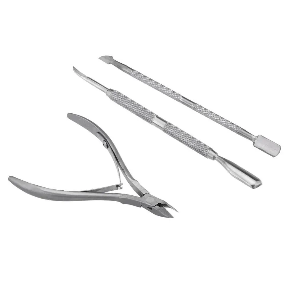 Manicure Implement Three-piece Set High Grade Stainless Steel Cuticle Nipper+ Multi-functional Dead Skin Remover Size Each One