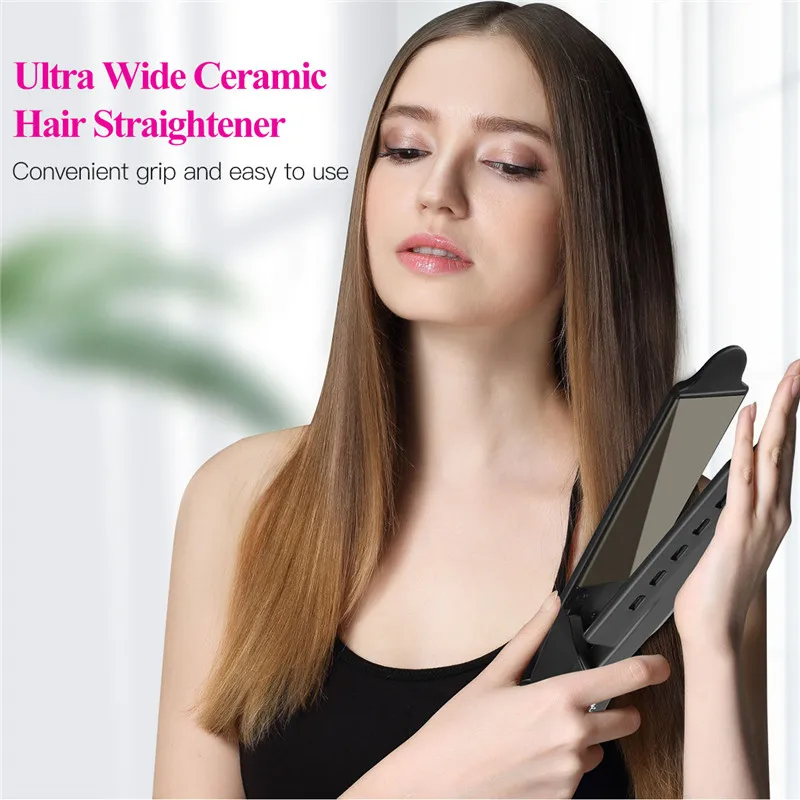 Wide Plate Flat Iron Professional Titanium Alloy Hair Straightener Temperature Adjustable Straightening Venting Styling Tool 6