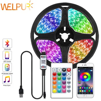 블루투스 1M-5M USB LED 스트립 2835SMD RGB LED 조명 테이프 TV 빛 5V 스트립 빛 흰색 따뜻한 24 키 컨트롤러