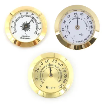 

1pc Hot Selling Round Glass Analog Hygrometer For Humidors Gold For Guitar Violin Cigar Tobacco Box 50mm/37mm