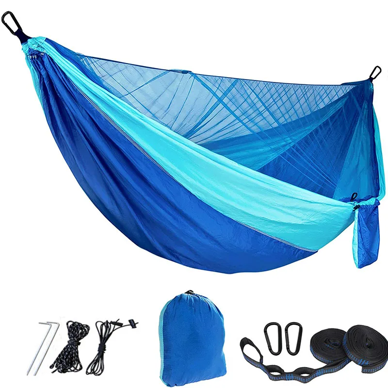 camping hammock 290 x 140cm Ultralight double hammock with mosquito net 300kg load Quick-drying parachute nylon hammock