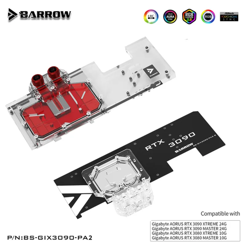 Barrow GPU Water Block Backplane Block for Gigabyte AORUS RTX 3090 3080 XTREME, Full Cover Waterway Backplate, BS-GIX3090-PA2 B