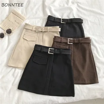 

Skirts Womens Harajuku Basic All-match Females Mini Skirt Korean Style Pockets High Waist Comfortable Leisure Trendy with Belt